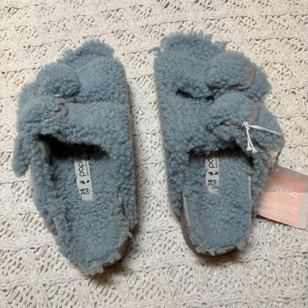 Birkenstock Papillio Women Arizona Shearling Buckle Sandals Blue – Size 38 - Picture 4 of 8